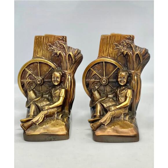 Mid 20th Century Tom Sawyer Huck Finn Bronzed Finish Metalware Bookends - A Pair - Picture 11 of 11